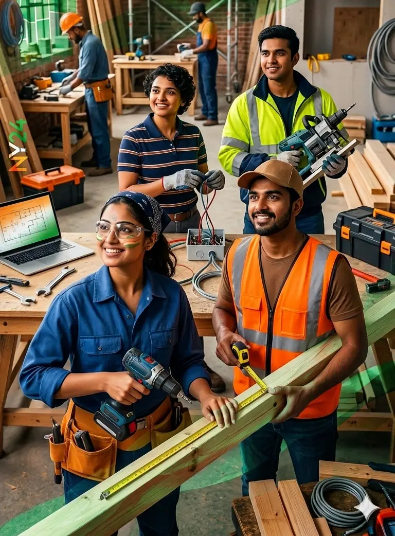 Workers and contractors working together